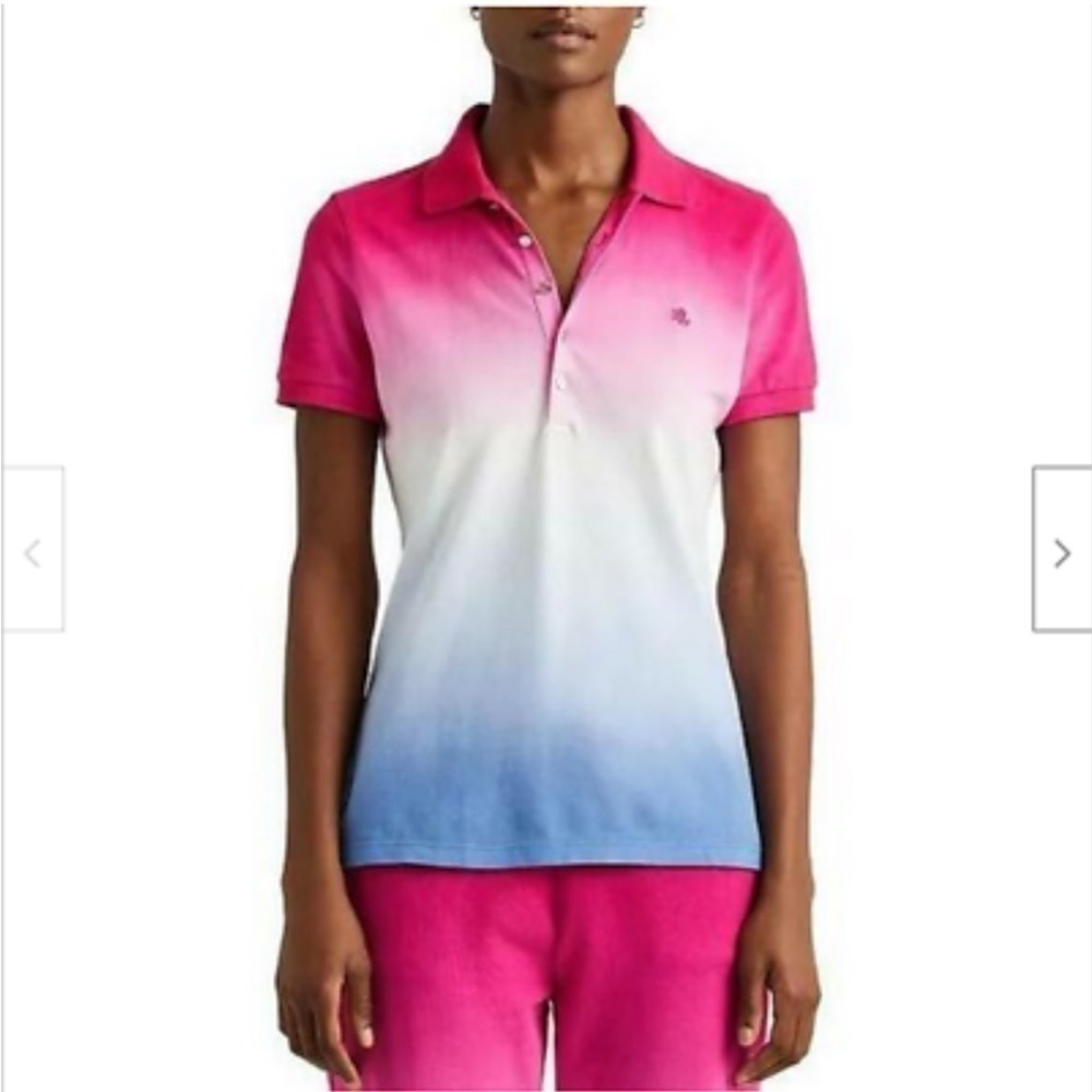 Ralph Lauren XS Black Label Tie Dye Polo Magenta Blue White